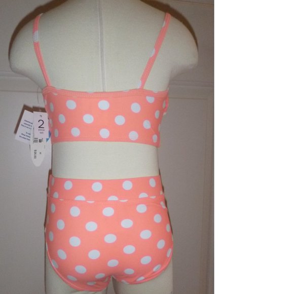 Baby Toddler Girls Coral Polka Dotted Tankini Swimsuit Size 24 mo 2T 3T   NWT - Picture 2 of 4